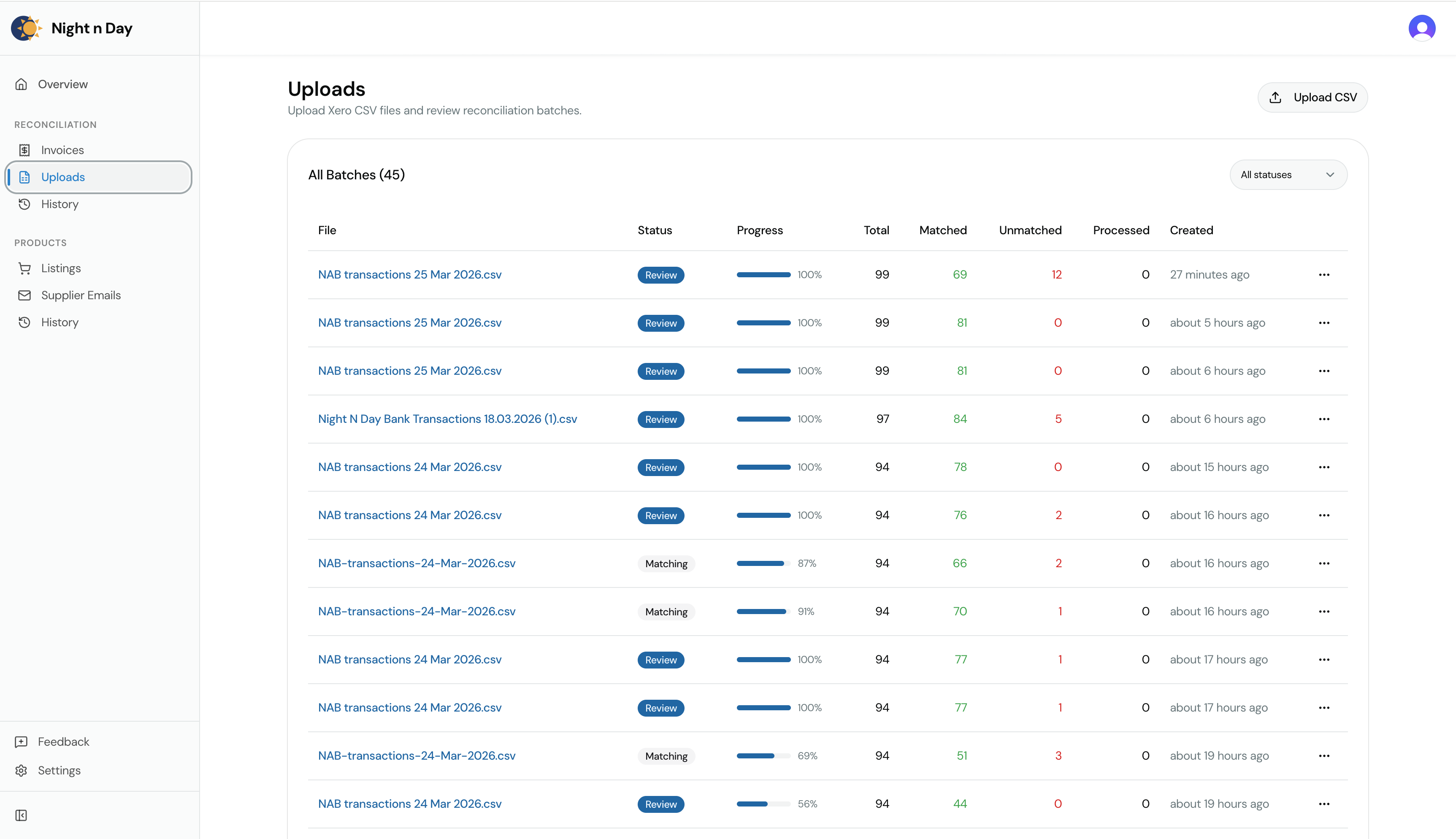 AI dashboard uploads screen